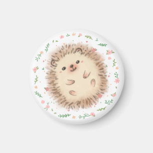 Hedgehog & Flowers Illustration Magnet