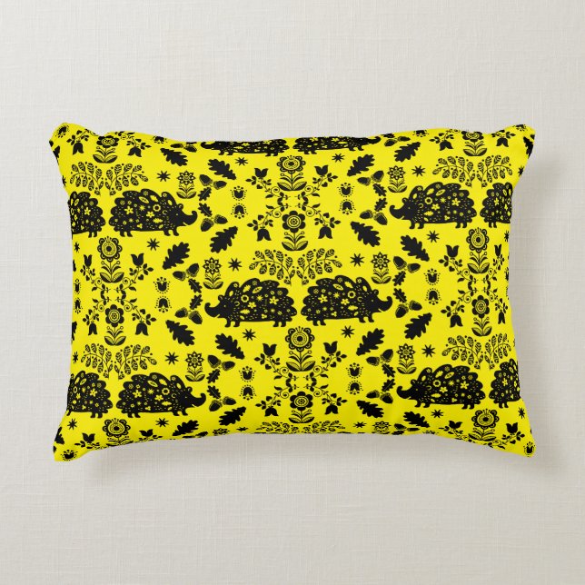 Hedgehog Folk Art Accent Pillow (Front)