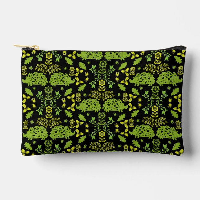 Hedgehog Folk Art Accessory Pouch (Front)