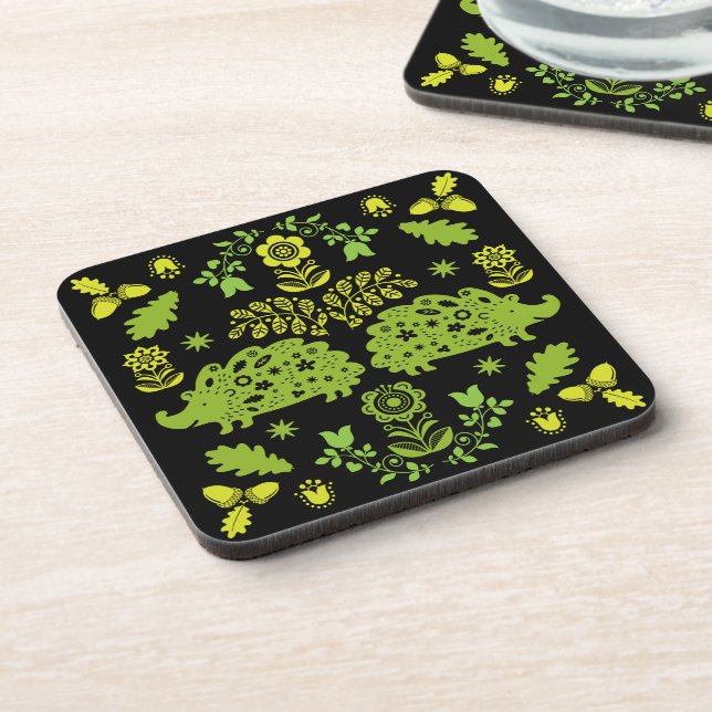 Hedgehog Folk Art Coaster (Left Side)