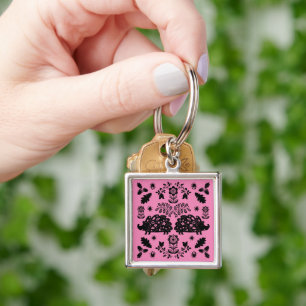 Hedgehog Folk Art Keychain