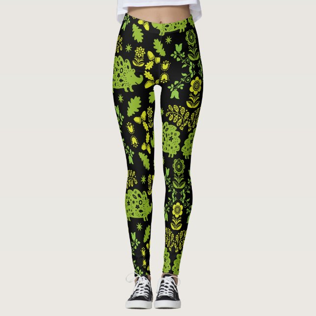 Hedgehog Folk Art Leggings (Front)