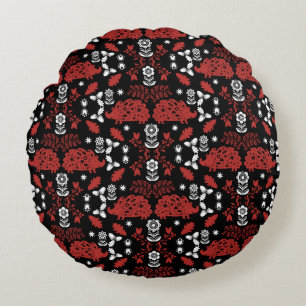 Hedgehog Folk Art Round Pillow