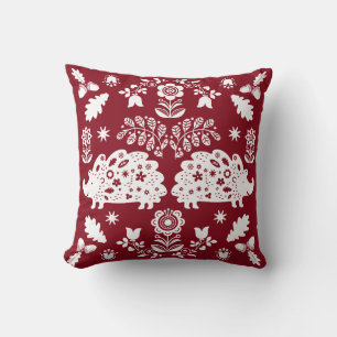 Hedgehog Folk Art Throw Pillow