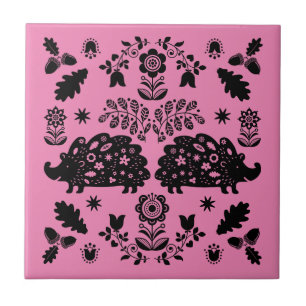 Hedgehog Folk Art Tile