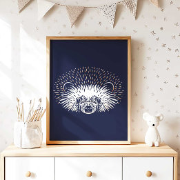 Hedgehog Forest Animal Nursery Wall Art Poster