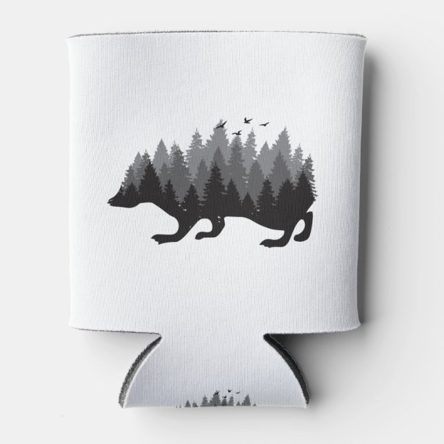 Hedgehog Forest Grey Colour Design Can Cooler (Front)