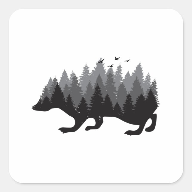 hedgehog forest square sticker (Front)