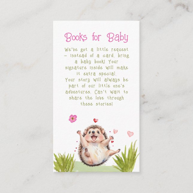 Hedgehog Garden Party Baby Shower Book Request  Enclosure Card (Front)