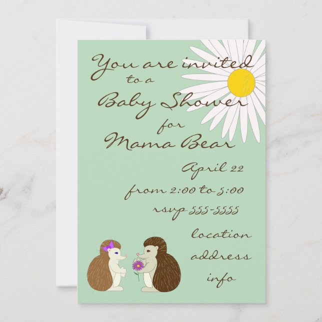 Hedgehog Gender Reveal Baby Shower Invitation (Back)