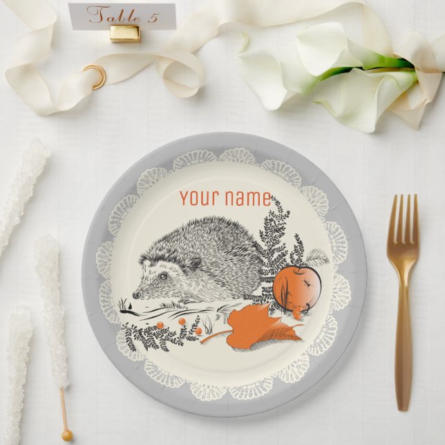 Hedgehog graphicart paper plate (Wedding)