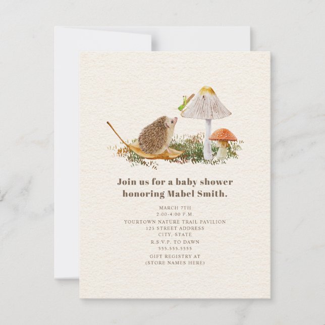 Hedgehog Grasshopper Mushroom Balloon Boy Baby Invitation (Front)