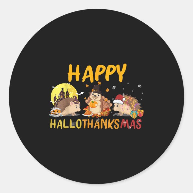 Hedgehog Happy Fall Autumn Christmas Halloween Tha Classic Round Sticker (Front)