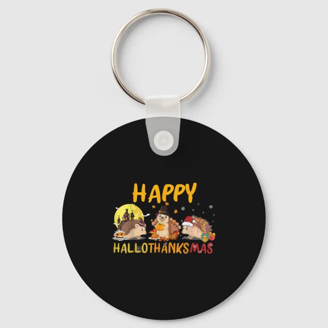 Hedgehog Happy Fall Autumn Christmas Halloween Tha Keychain (Front)