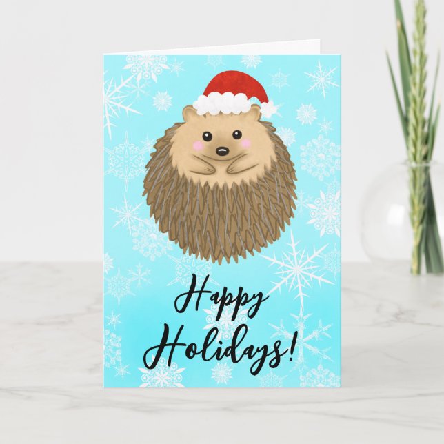 Hedgehog Happy Holidays Cute Animal Christmas Holiday Card (Front)
