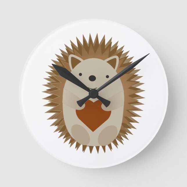 Hedgehog Heart Round Clock (Front)
