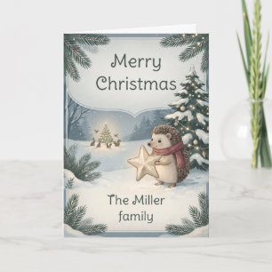 Hedgehog Holding Star Woodland Christmas Card