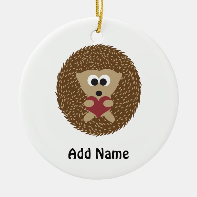 Hedgehog Hugging Heart Ceramic Ornament (Front)