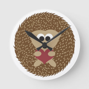 Hedgehog Hugging heart Round Clock