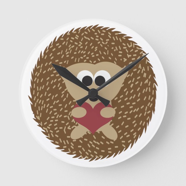 Hedgehog Hugging heart Round Clock (Front)