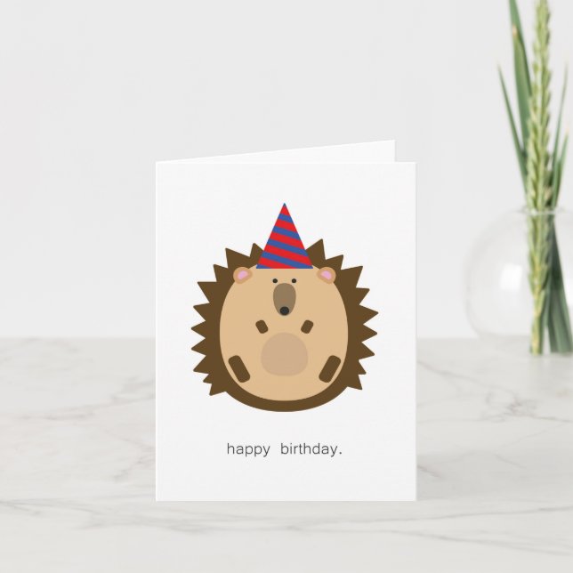 Hedgehog in a birthday hat card (Front)