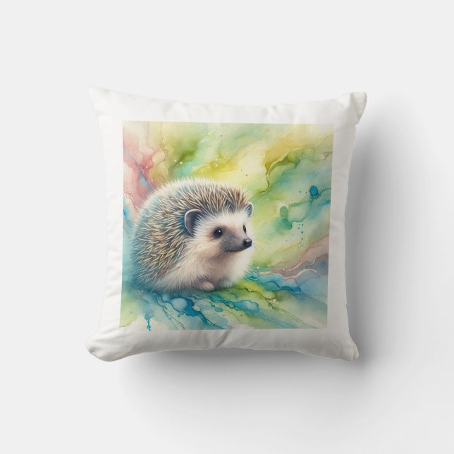 Hedgehog in a Colorful Natural Scene 040924AREF120 Throw Pillow (Front)