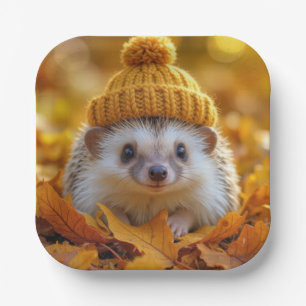 Hedgehog In Autumn Leaves Paper Plate