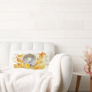 Hedgehog In Fall Leaves Lumbar Pillow