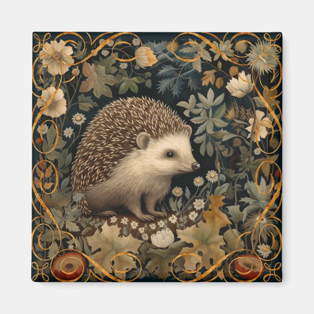 Hedgehog in the Forest William Morris style Magnet (Front)