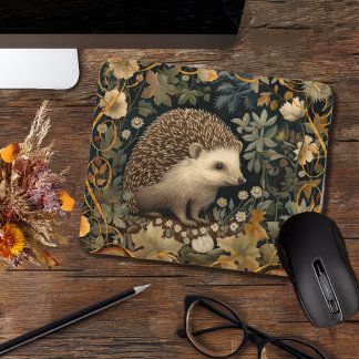 Hedgehog in the Forest William Morris style Mouse Pad