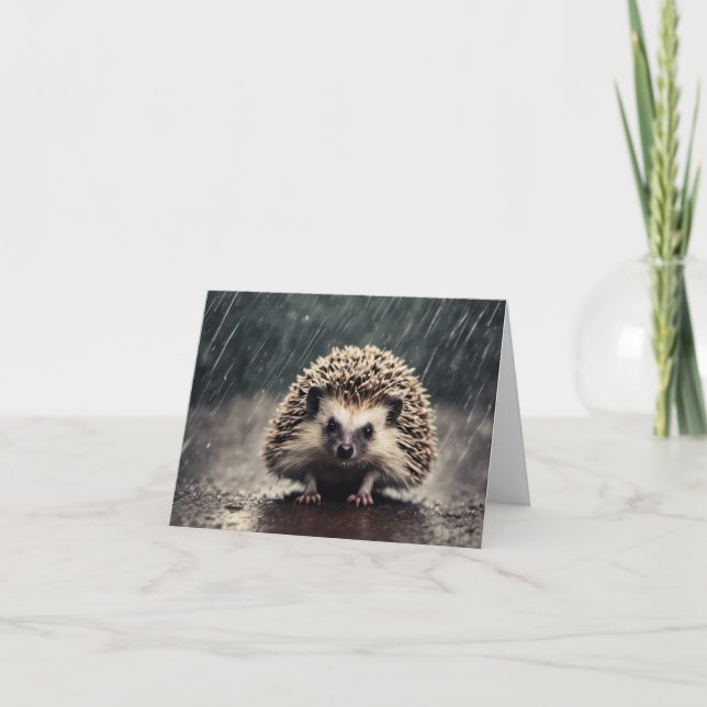 Hedgehog In The Rain Note Card (Front)