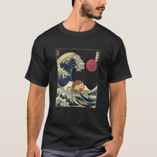 Hedgehog Japanese Kanagawa Wave Funny Surf Animal T-Shirt