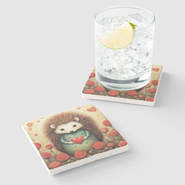 Hedgehog Love 2 Stone Coaster (Side)