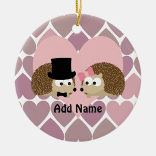 Hedgehog Love with Hearts Ceramic Ornament