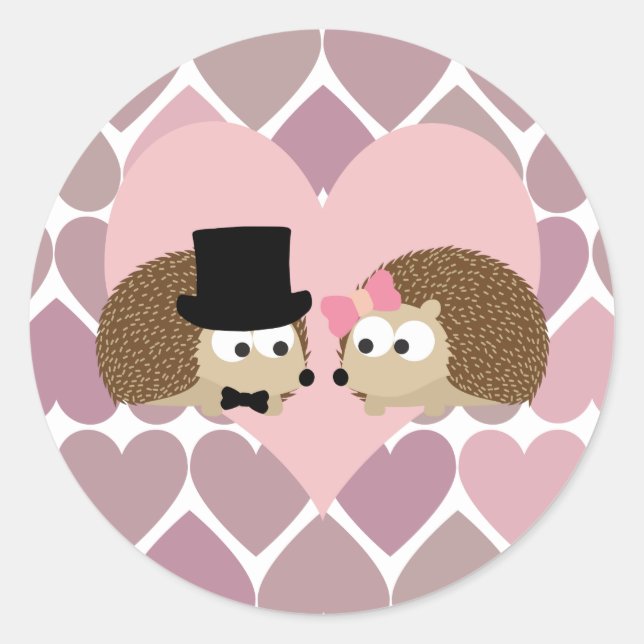 Hedgehog Love with Hearts Classic Round Sticker (Front)