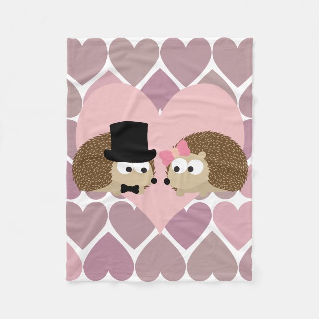 Hedgehog Love with Hearts Fleece Blanket (Front)