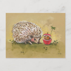 Hedgehog Lucky Clover Afternoon Postcard