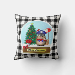 Hedgehog Mail Carrier Snow Globe Throw Pillow