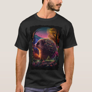 Hedgehog mountains sunset retro 70s vintage 1 T-Shirt