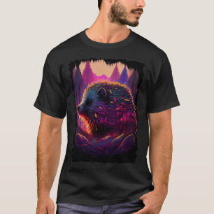 Hedgehog mountains sunset retro 70s vintage 3 T-Shirt