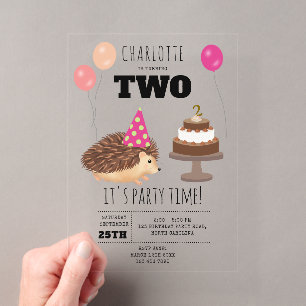 Hedgehog Mushroom Woodland Forest Funny Birthday Acrylic Invitations
