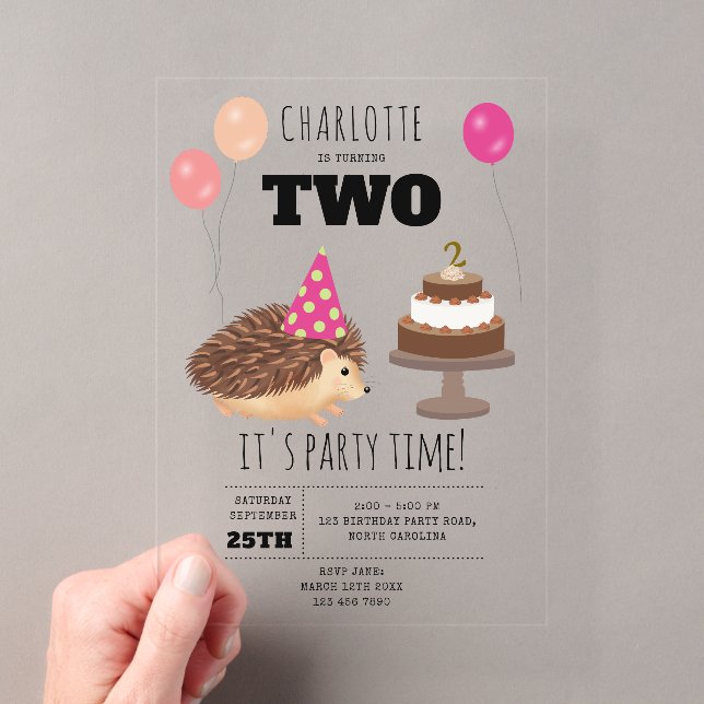 Hedgehog Mushroom Woodland Forest Funny Birthday Acrylic Invitations (Insitu (Handheld))