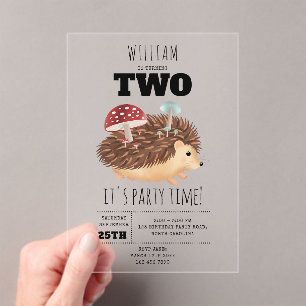 Hedgehog Mushroom Woodland Forest Funny Birthday Acrylic Invitations