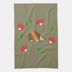 Hedgehog Mushrooms and Leaves Kitchen Towel