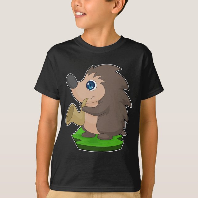 Hedgehog Musician Saxophone Music T-Shirt (Front)