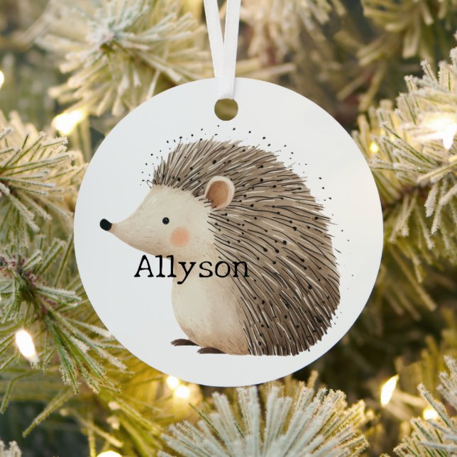Hedgehog Name Metal Ornament (Insitu)