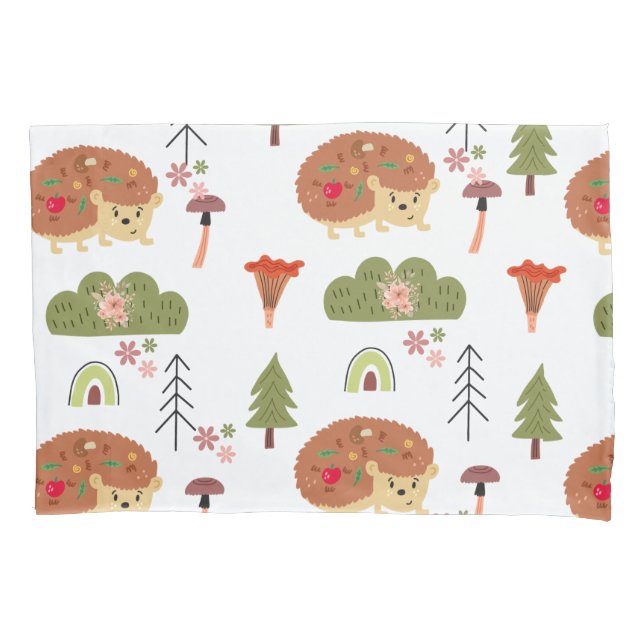 Hedgehog Nature Floral Rainbow Pattern  Pillowcase (Front)