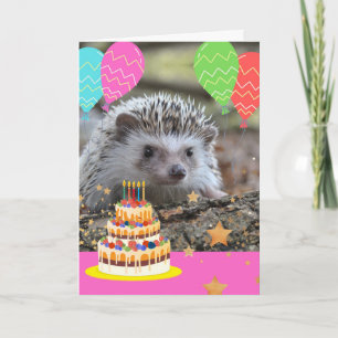 Hedgehog on the Edge for Birthday with Balloons Card