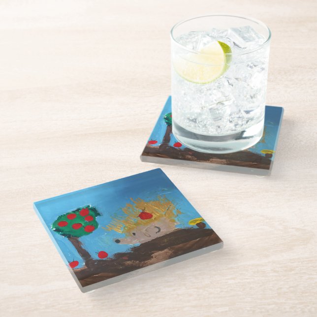Hedgehog Painting Glass Coaster (Angled)