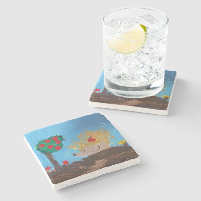 Hedgehog Painting Stone Coaster (Side)